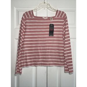 Levis Striped Square Neck Top Womens Size S Pink White Long Sleeve Slub Tee